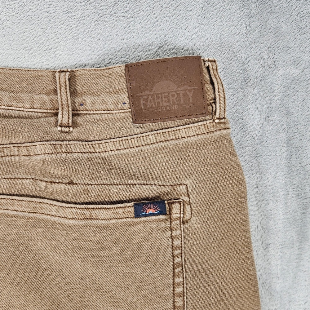 Faherty Jeans Mens 38x32 Beige Huckberry Slim Straight Stretch 5 Pocket Pants - Picture 7 of 16
